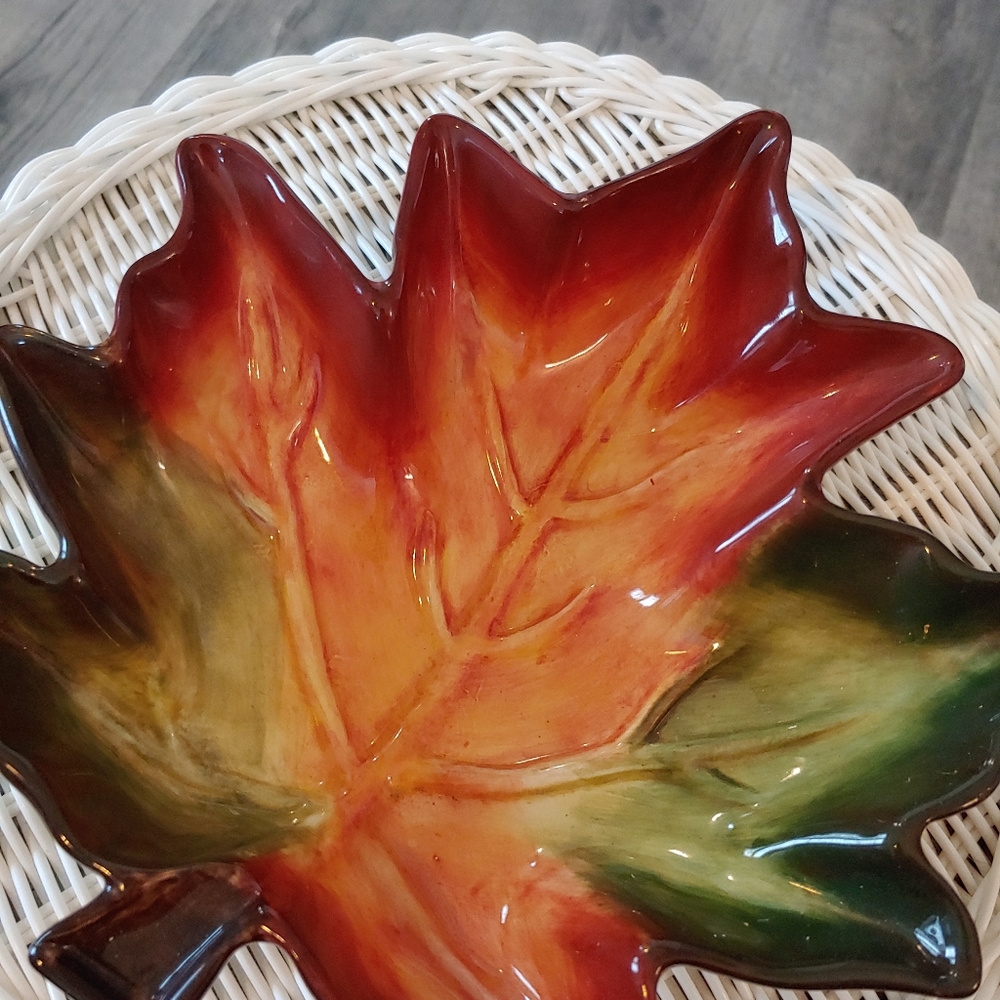Pacific Rim handpainted fall Maple Leaf dish